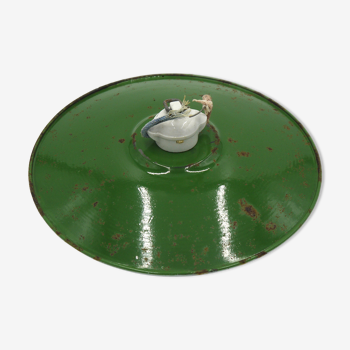 Suspension galette in green enamel