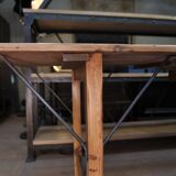 Table de travail vintage en sapin et en métal années 30