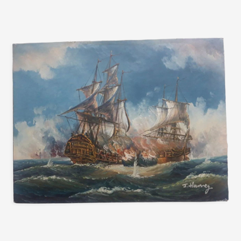 Peinture cuirassé engagé dans le combat naval 2e Guerre mondiale