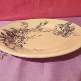 Antique opaque porcelain plate from Gien, iron earth, poppies