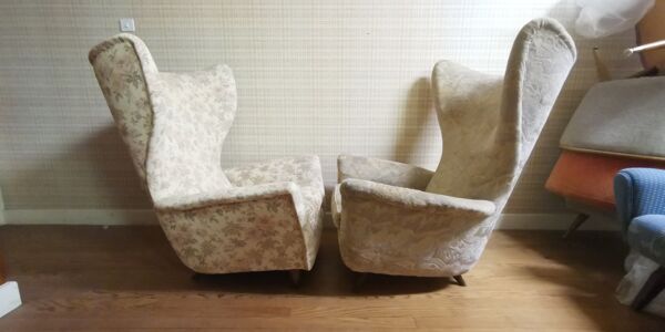 Fauteuil a oreilles ''wingback chair'' Bergere 1950 organique