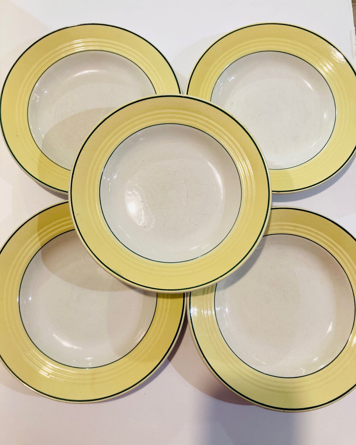 5 hollow plates ceranord faïence-provence yellow and green