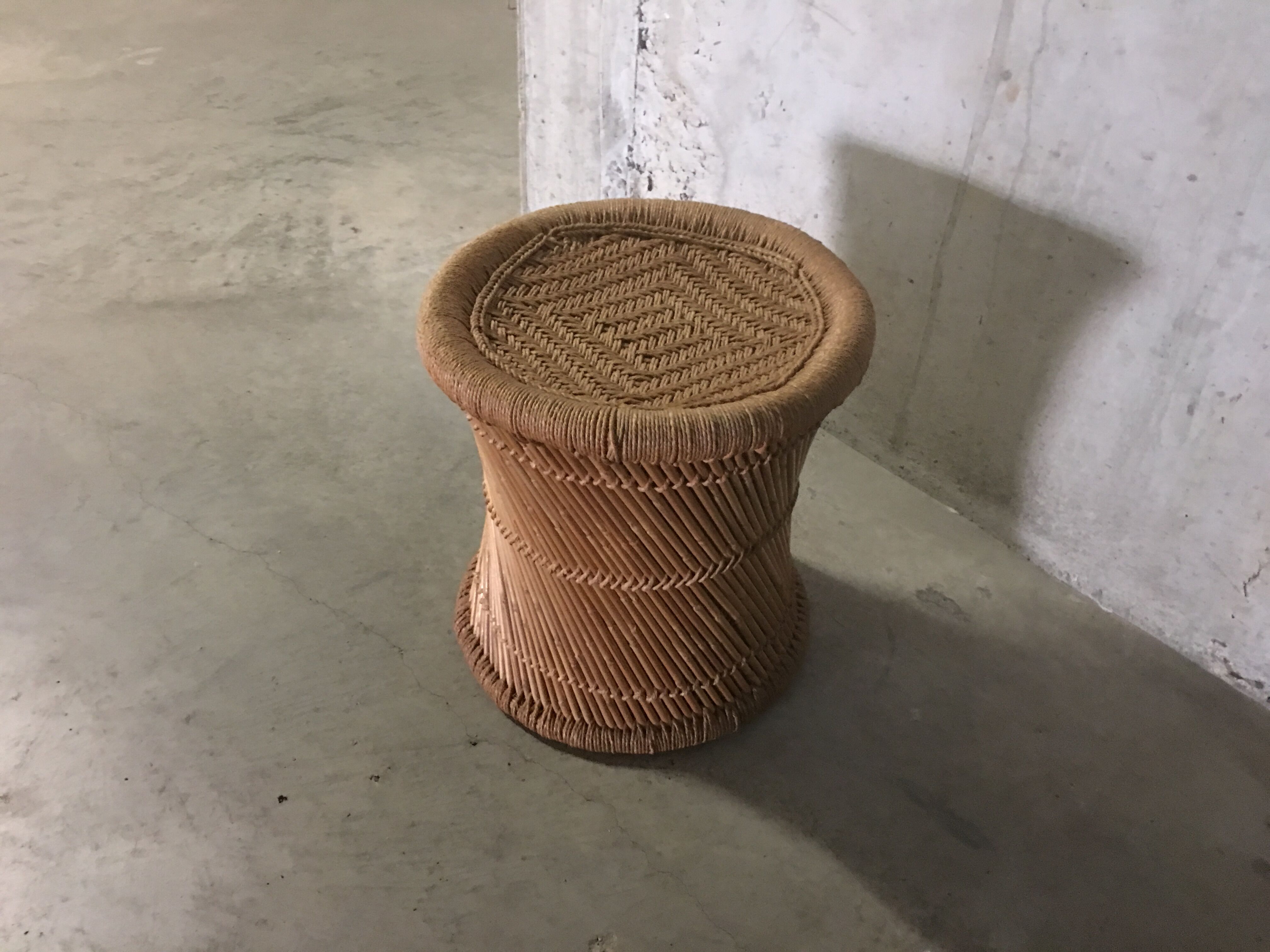Rattan stool and rope years 70