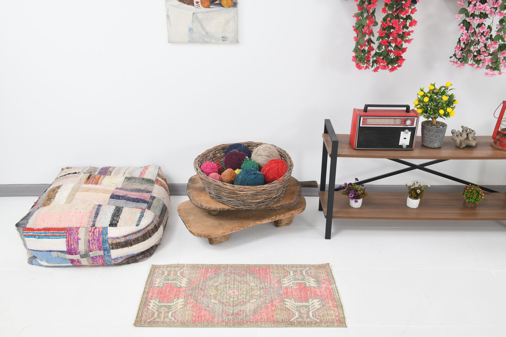 Red vintage door mat rug