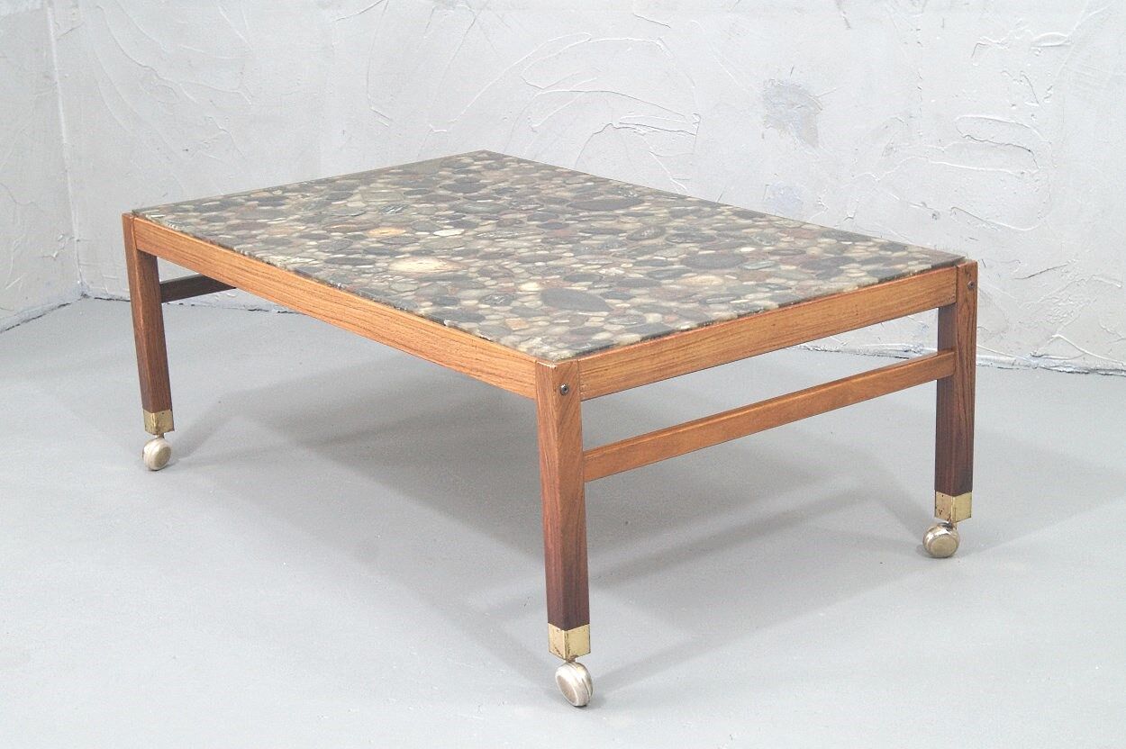 Swedish rosewood and pebbles coffee table in the style of Ib Kofod-Larsen , 1960s