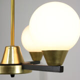 Vintage Italian Metal and Opaline Glass Chandelier