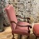 Armchair Voltaire or shepherdess and foot rest in pink velvet Louis XVI