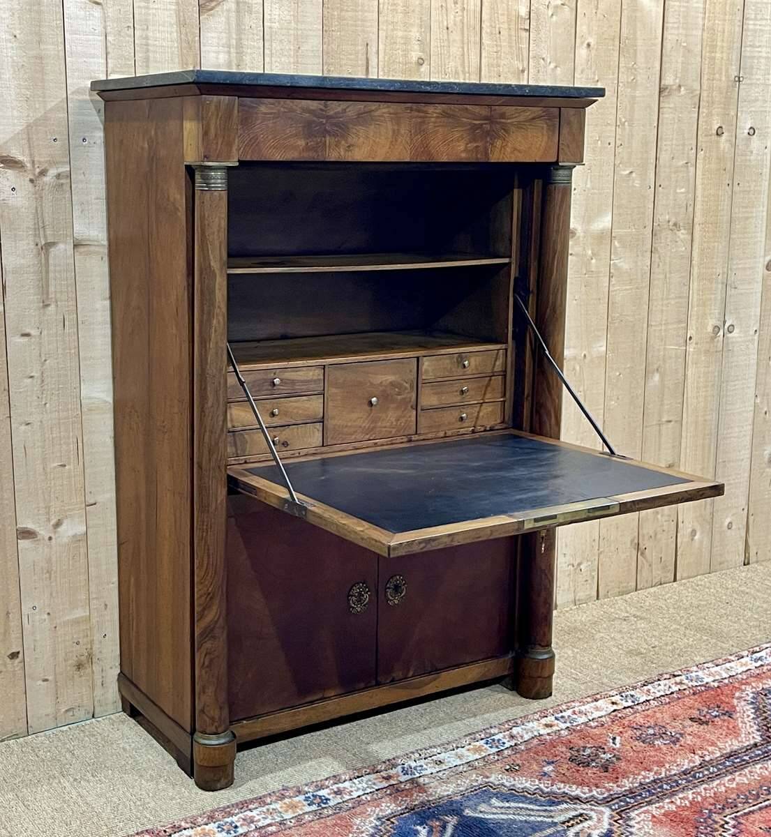 Empire period secretary in walnut, oak and black marble top