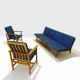 Børge Mogensen 4 seater oak bench sofa and two armchairs