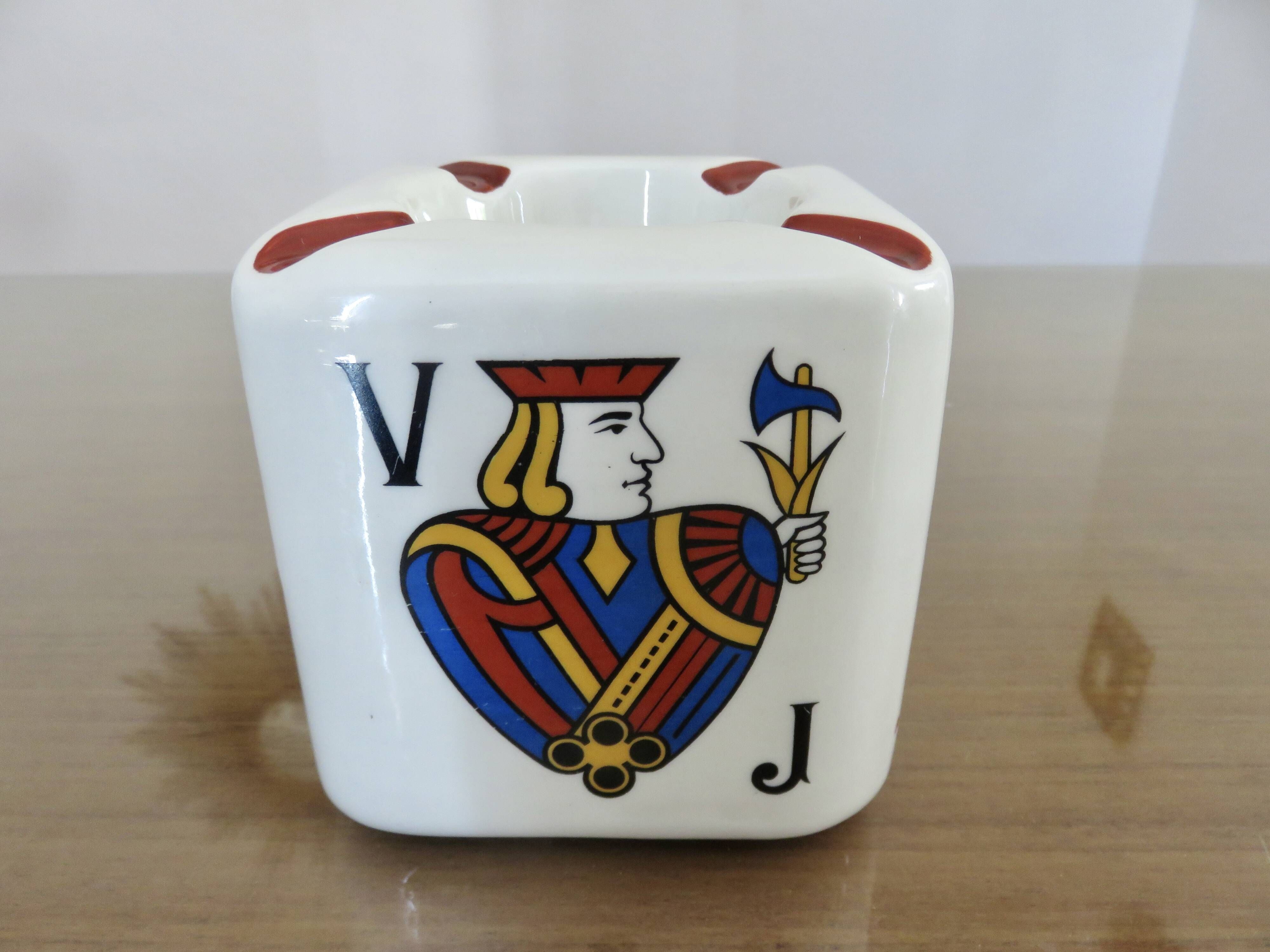 Vintage ceramic ashtray, playing cards, 50s 60s.