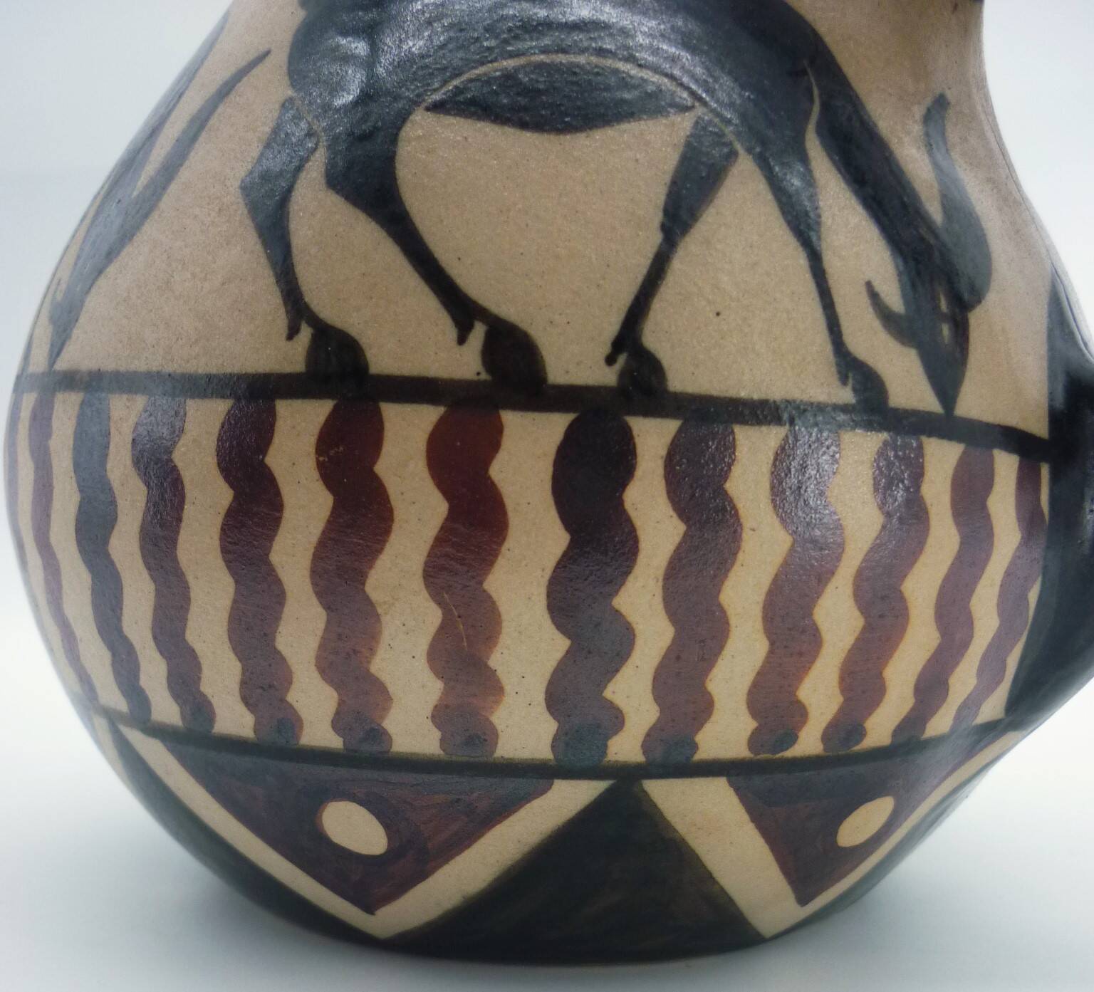 Vase pichet, céramique émaillée, art déco, E. Vilotte Ciboure, antilopes