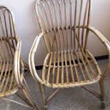Series of 4 vintage rattan armchairs