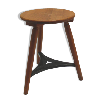 Massive workshop stool made of beech wood and metal - Mid Century