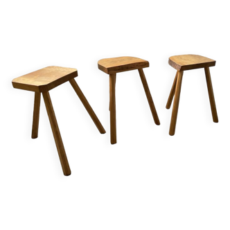 Set of 3 oak tripod stools