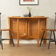 Practical folding table from the 1980s made of light brown pine wood