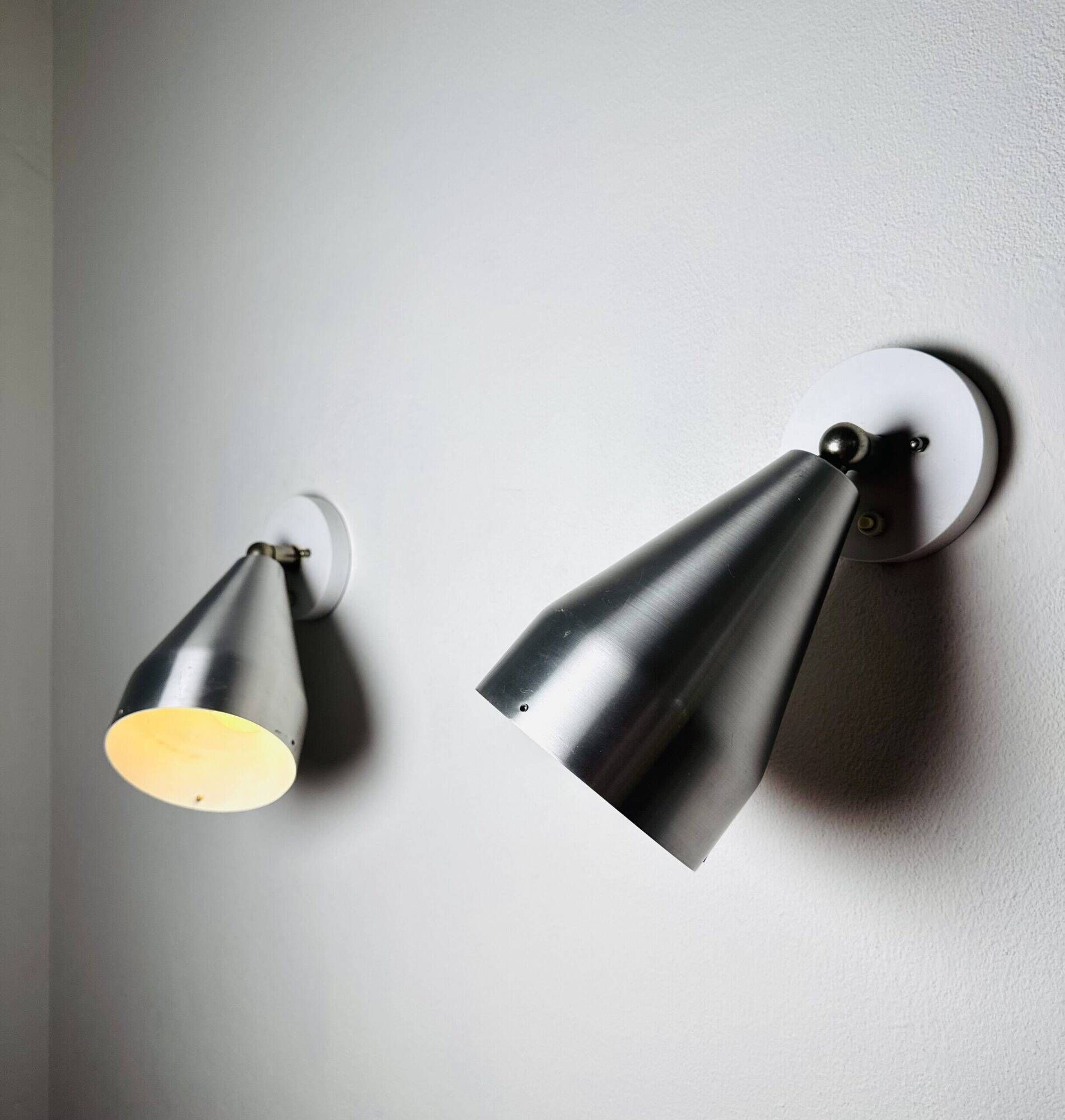 Pair Of R155 Adjustable Wall Lamps In Metallic By Raak Amsterdam, The Netherlands 1960S