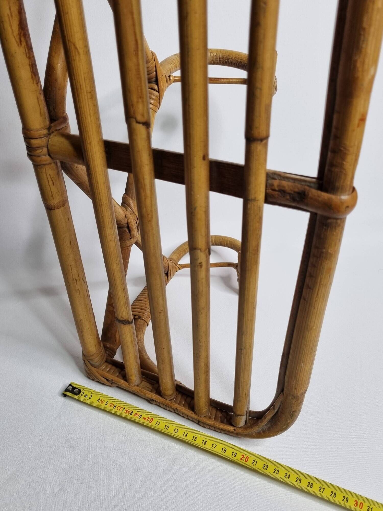Vintage Rattan Wall Shelf with Hooks – 60s/70s