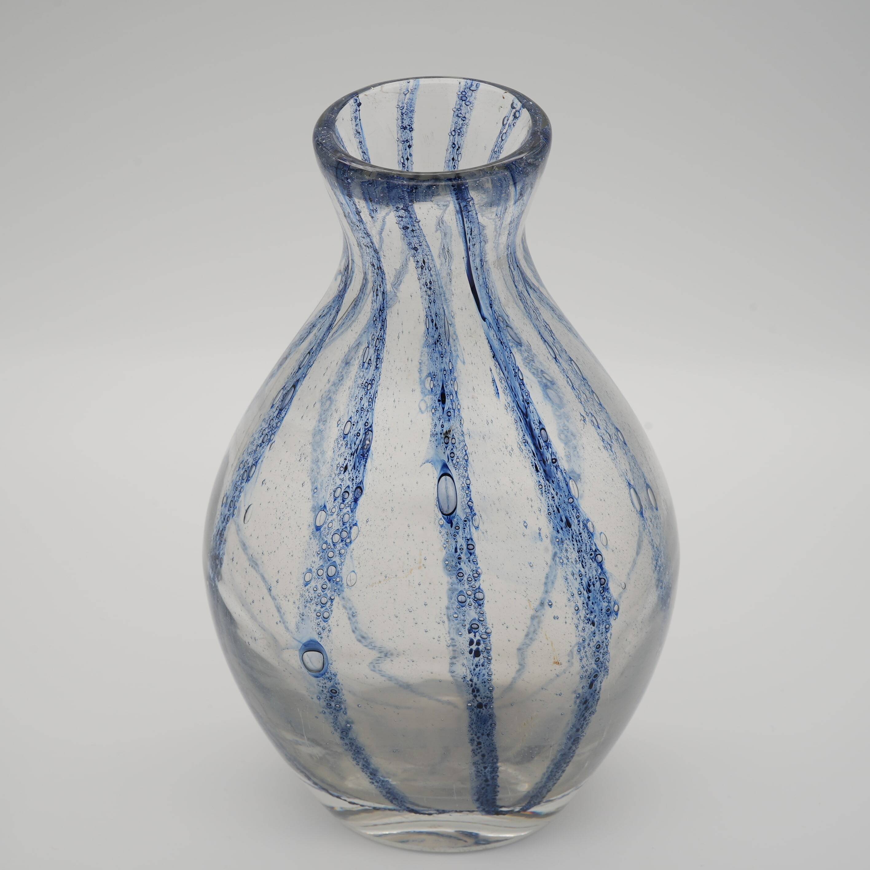 Murano Glass Vase with Blue Stripes attributed to Barovier & Toso