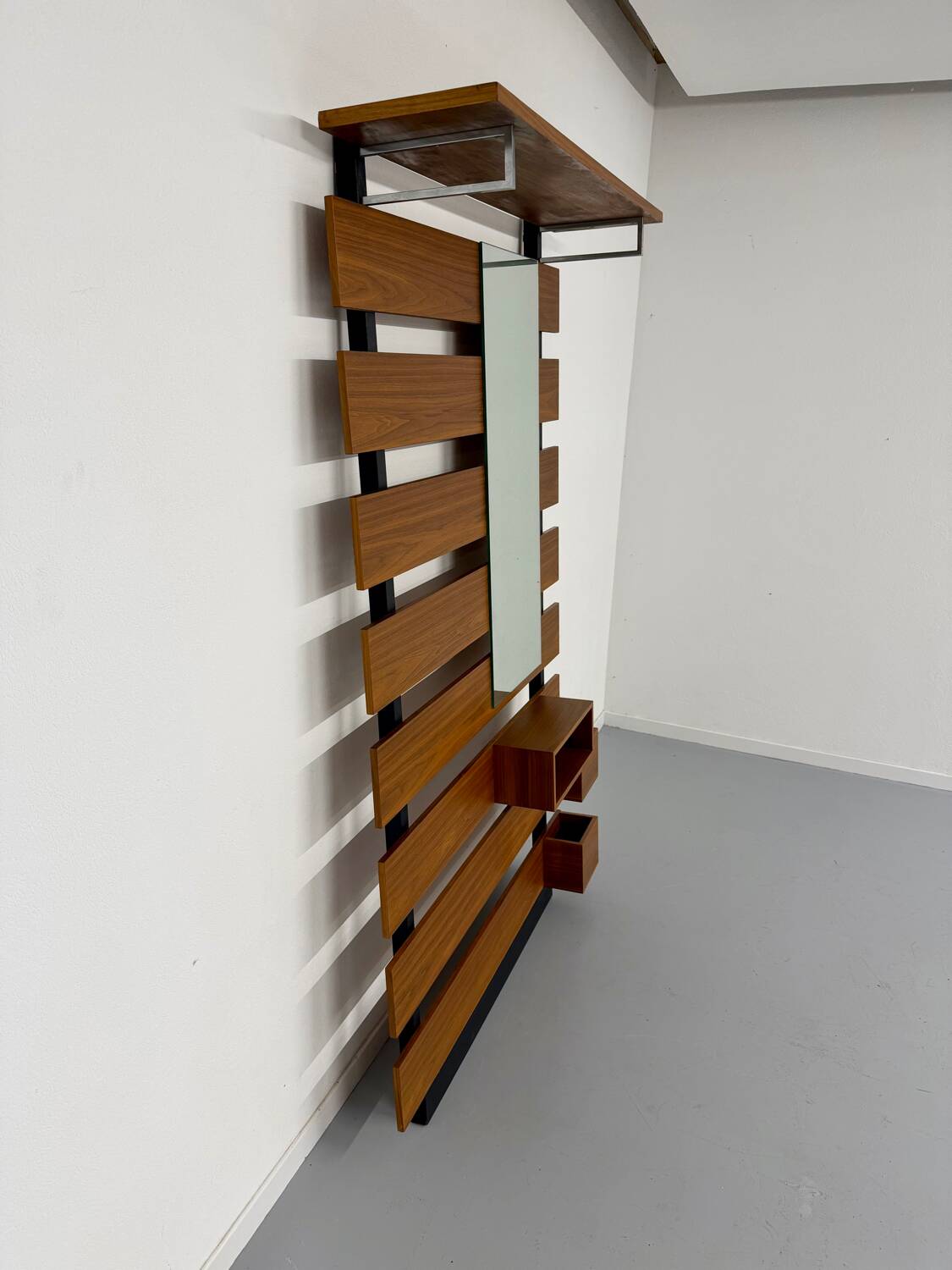 Scandinavian design teak wall unit with entrance door from the 70s