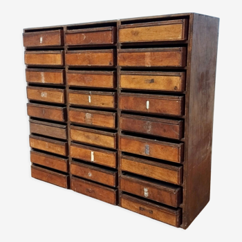 Ancien meuble de métier en bois 27 tiroirs