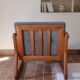 Scandinavian armchair in teak Komfor, blue-grey fabric, 1960s, sled base (2 available)
