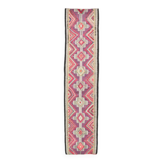 Tapis de course Kilim turc en laine rouge violet 3x12