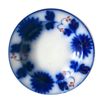 Assiette en céramique anglaise à décor en bleu de rinceaux rehaussés d'or vers 1880