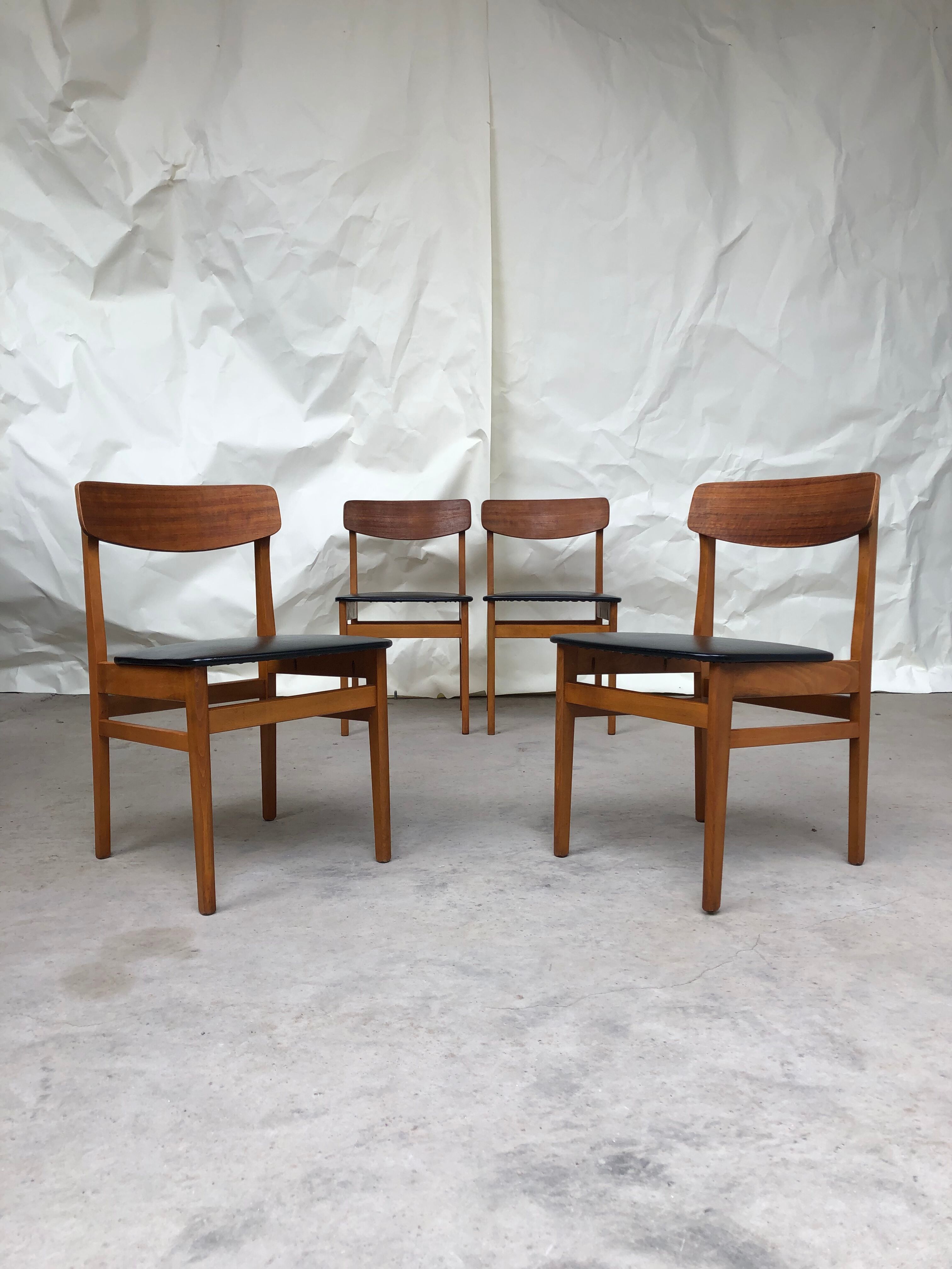 Vintage set of 4 mid century teak dining chairs scandinavian 60s 70s retro danish