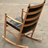 Scandinavian wooden and leather rocking chair