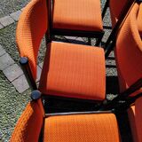6 vintage wooden and orange fabric chairs