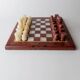 Vintage marble chess set from the 1960s, cream, burgundy and gold board with metal inlay, stone pieces.
