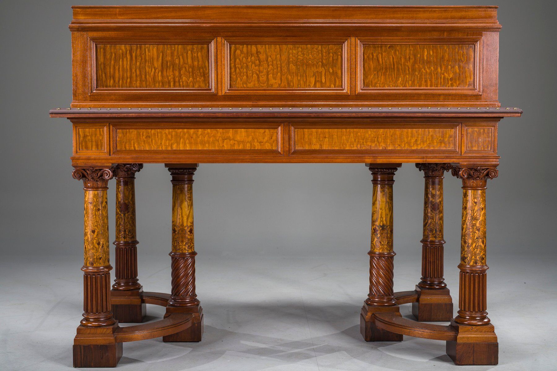 Wilhelmine secretary in walnut & exotic veneer with leather top