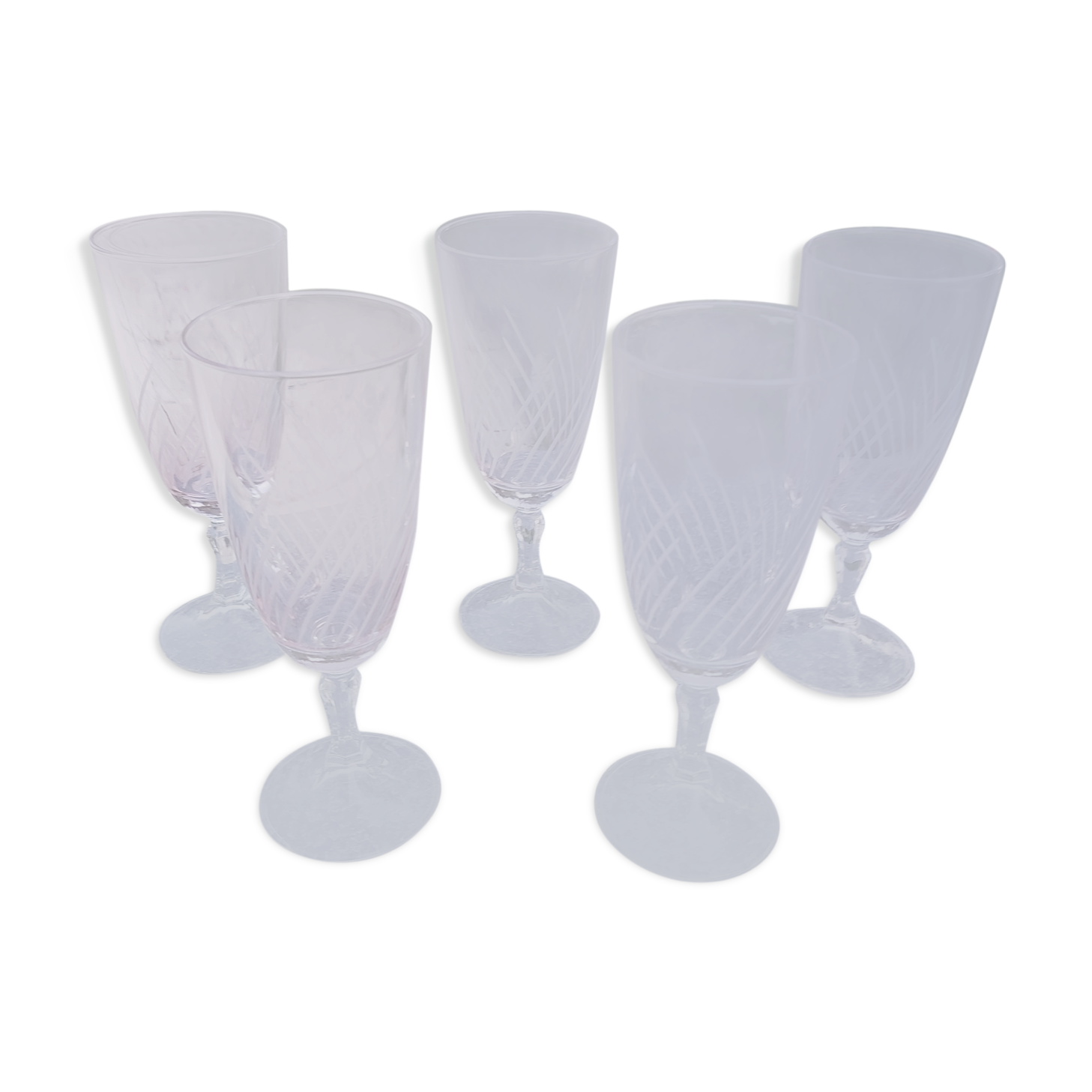 5 champagne flutes engraved 50s