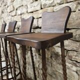 Set of 8 brutalist wrought iron bar stools 1970"