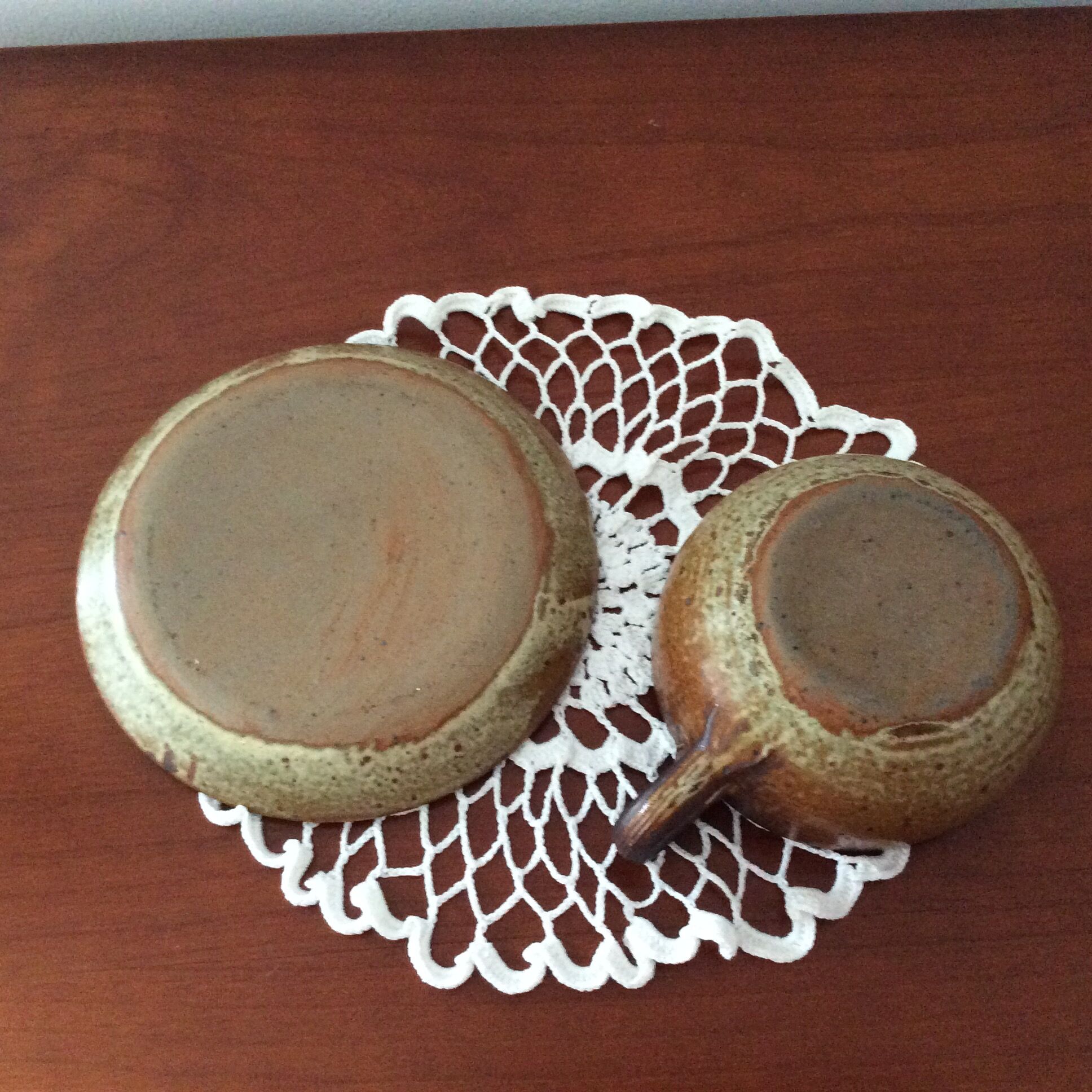 Lunch cup and under cup in stoneware - vintage