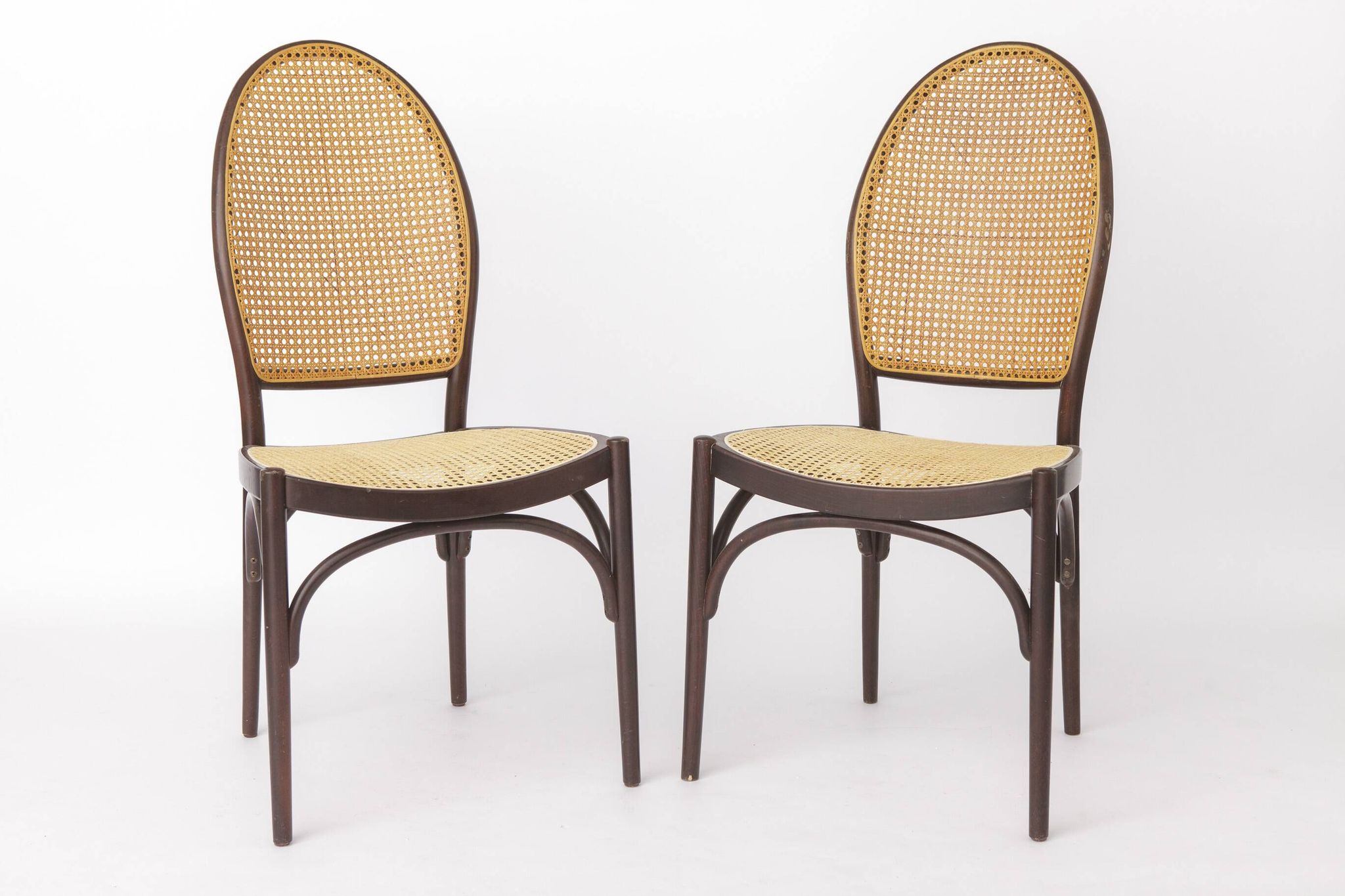 Pair of Vintage Thonet Bentwood Dining Chairs, Viennese Cane, 1960s–1970s