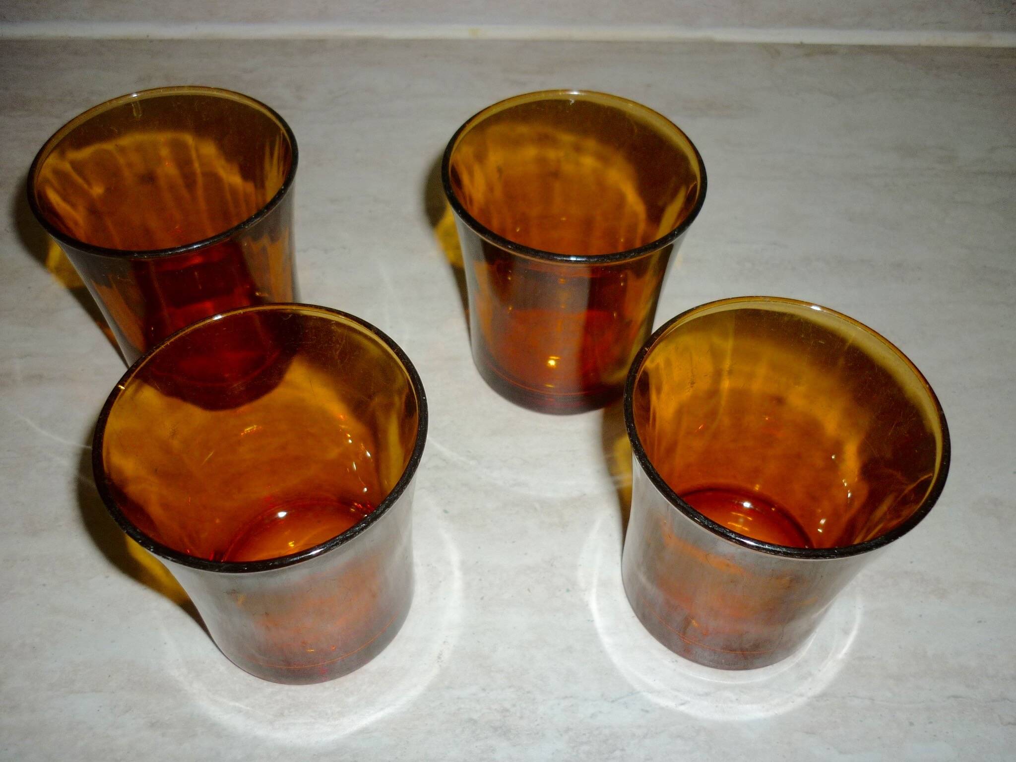 4 vintage Duralex amber glasses