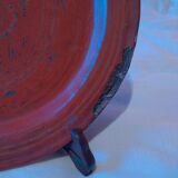 Dish, Indian tray painted in burgundy and tripod