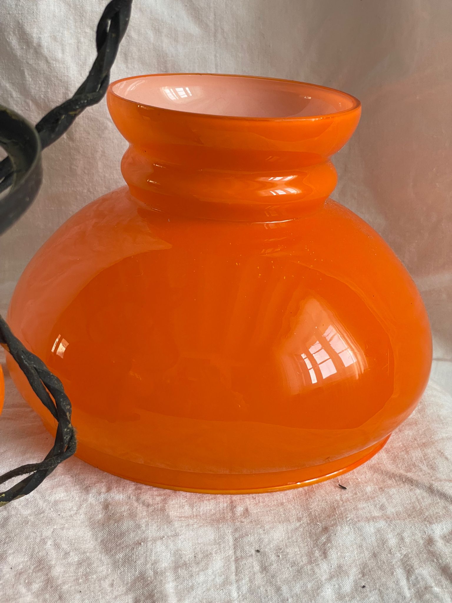 Lustre suspension, vintage, opaline, Orange Annee70