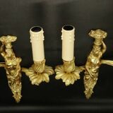 Pair of large Louis XV style 19th century caryatid wall lights - bronze