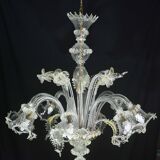 Wonderful large size Venetian chandelier, transparent and gold Murano glass