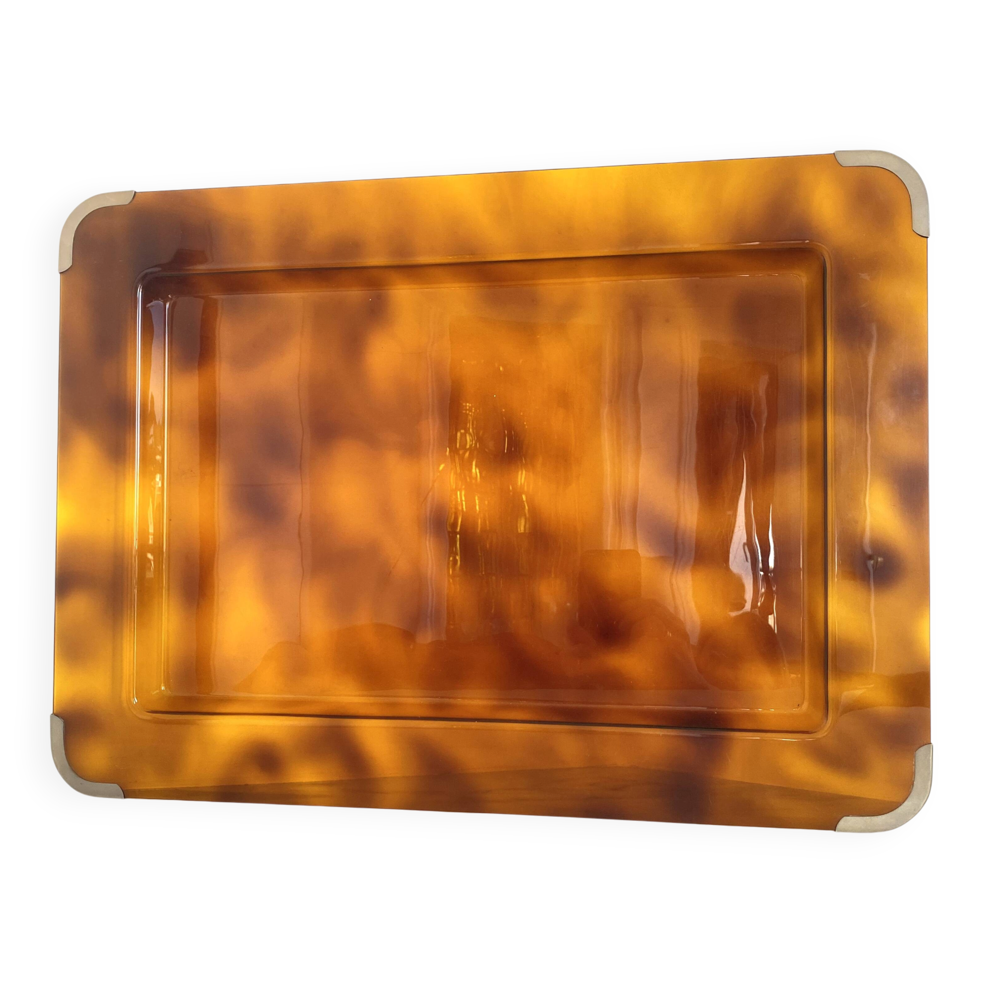 Plateau de service vintage en lucite façon écailles de tortue - Années 70