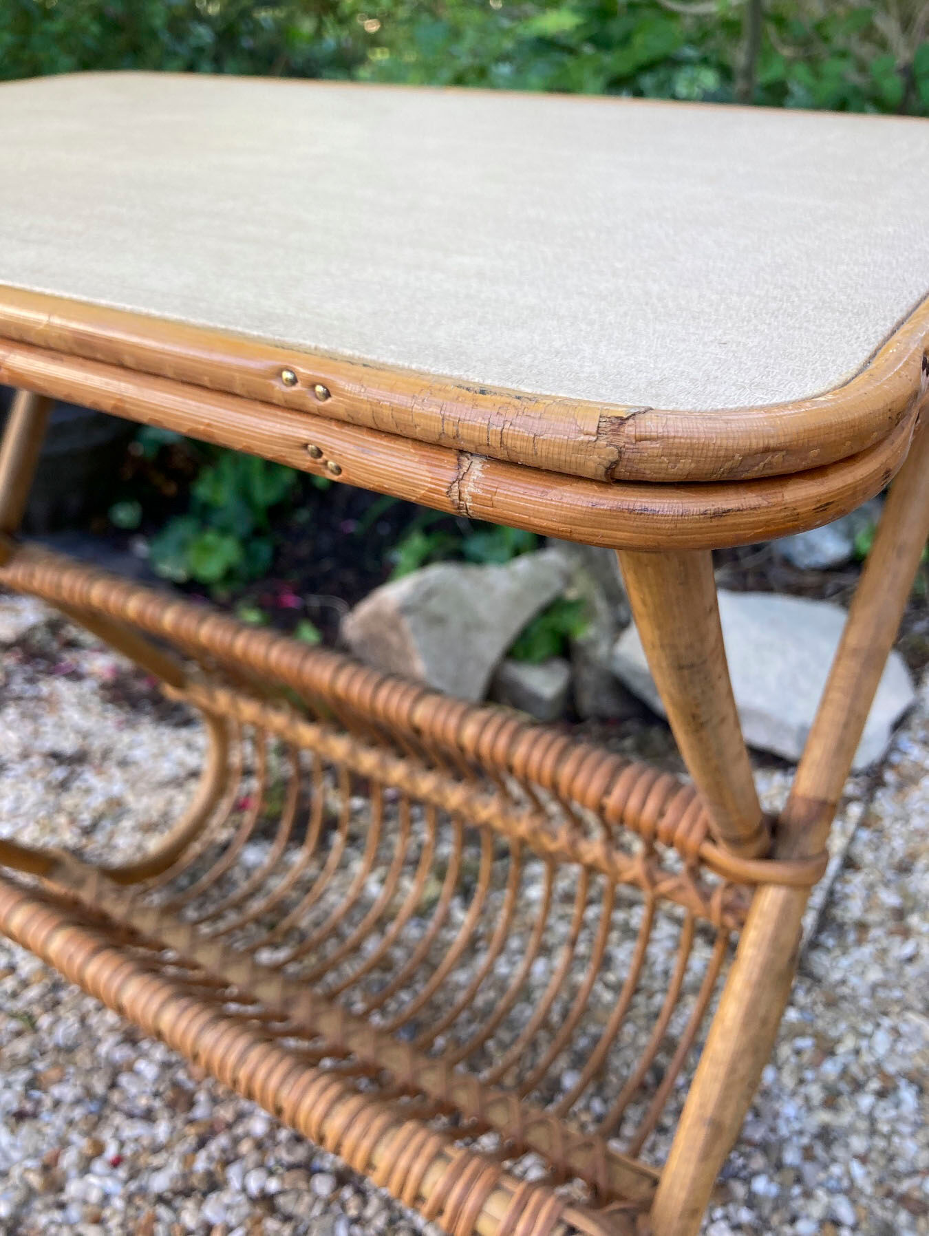 Vintage rattan magazine holder table