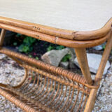 Vintage rattan magazine holder table