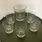 Original clear glass ice bucket with 5 glasses