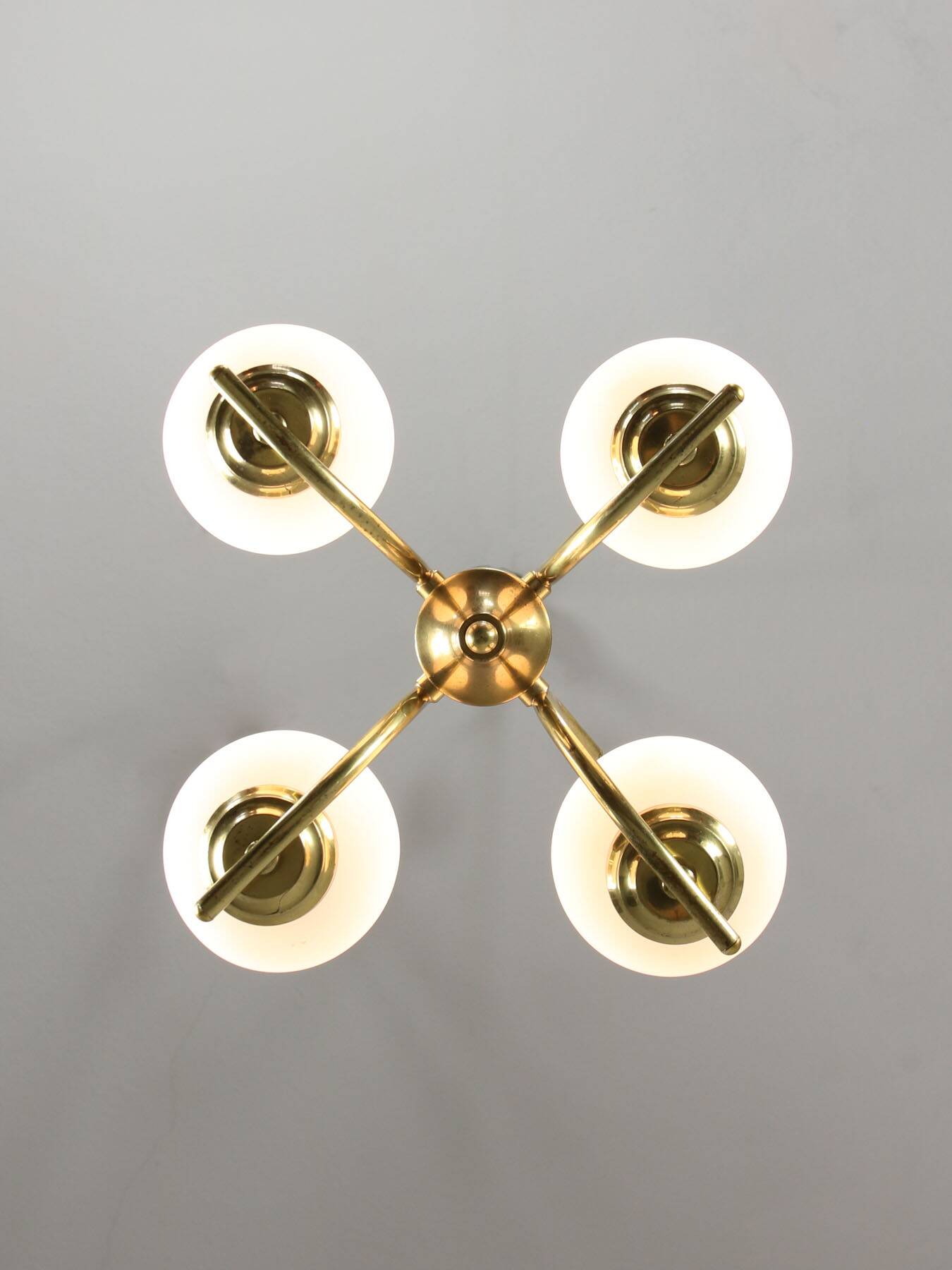 Mid-Century Italian Brass and Opaline Chandelier