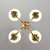 Mid-Century Italian Brass and Opaline Chandelier