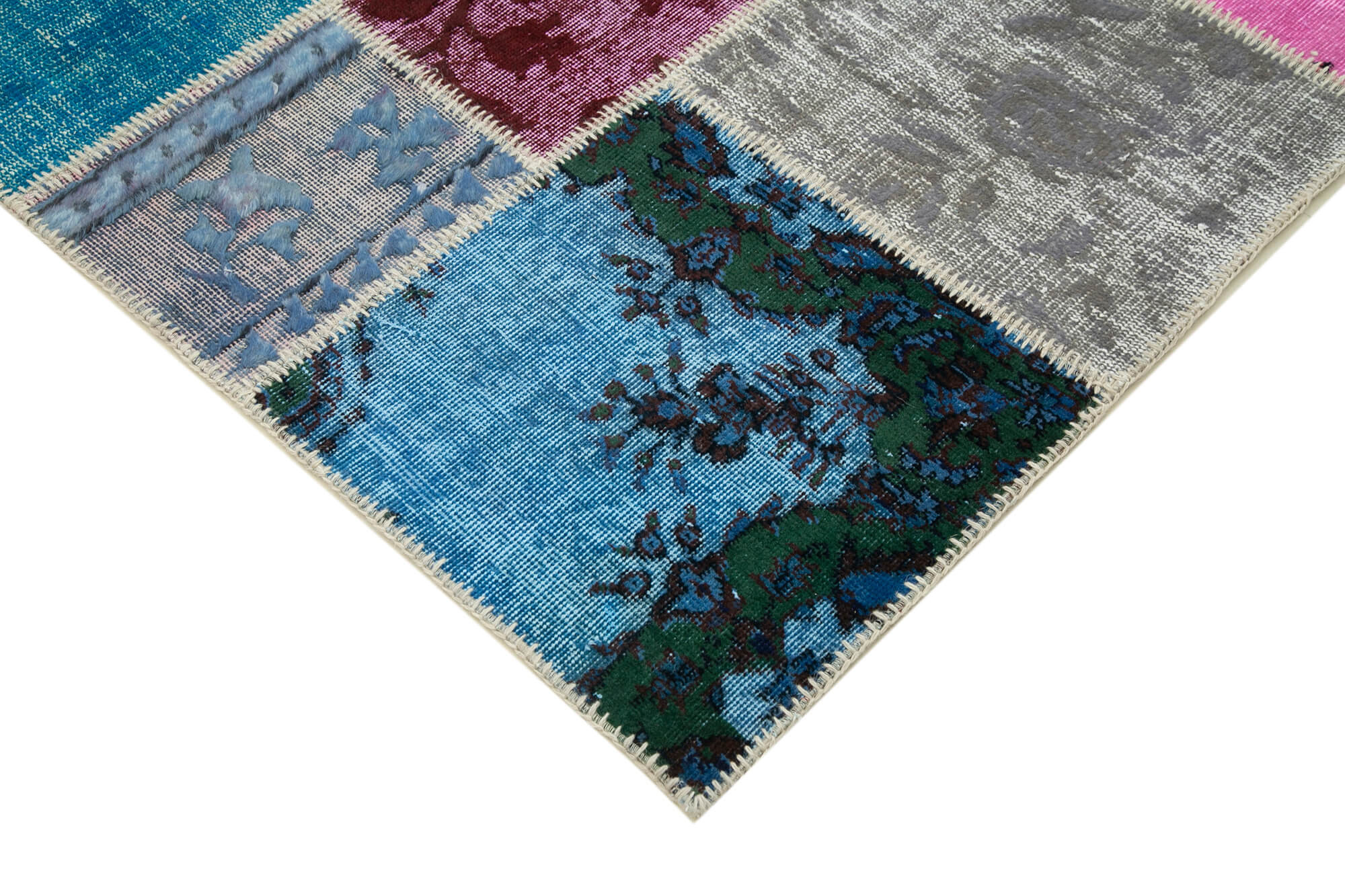 Handwoven oriental overdyed 204 cm x 304 cm multicolor patchwork rug