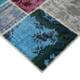 Handwoven oriental overdyed 204 cm x 304 cm multicolor patchwork rug