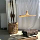 Small suspension, rattan luminaire in hat shape D:60cm